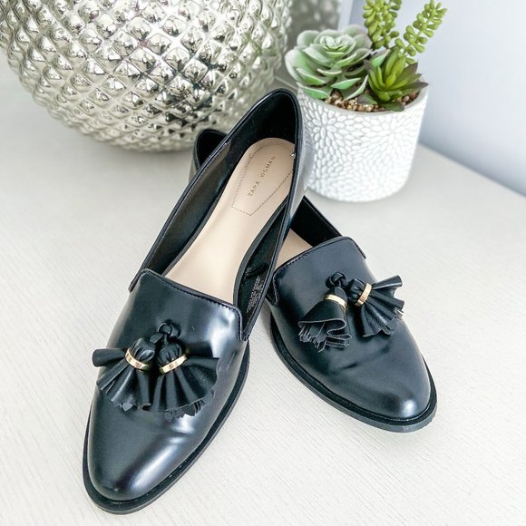 Zara Patent Faux Leather Tassel Loafers - Size 38 - Picture 1 of 4